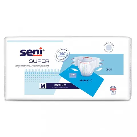 SENI SUPER, pieluchomajtki, rozmiar M, obwód 75-110 cm, 30 szt.