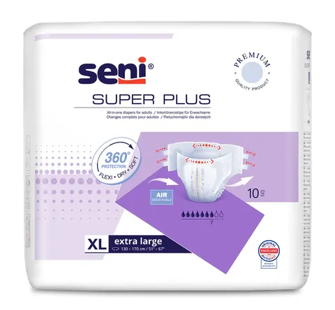 SENI SUPER PLUS, pieluchomajtki, rozmiar XL, 130-170 cm, 10 szt.