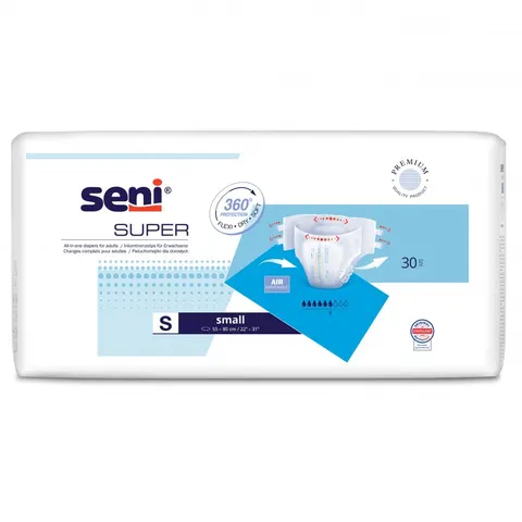 SENI SUPER, pieluchomajtki, rozmiar S, obwód 55-80 cm, 30 szt.