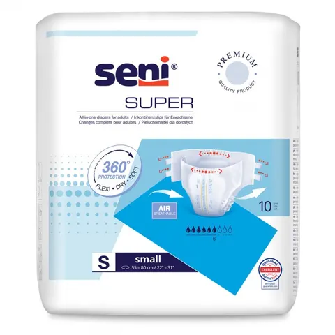 SENI SUPER, pieluchomajtki, rozmiar S, obwód 55-80 cm, 10 szt.