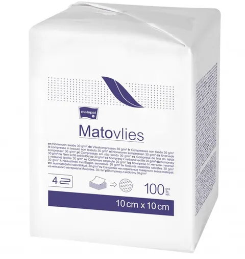 MATOVLIES , niejałowe kompresy z gazy, 4-warstwowe, 10 x 10 cm, 100 szt.
