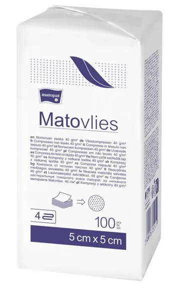 MATOVLIES , niejałowe kompresy z gazy, 4-warstwowe, 5 x 5 cm, 100 szt.