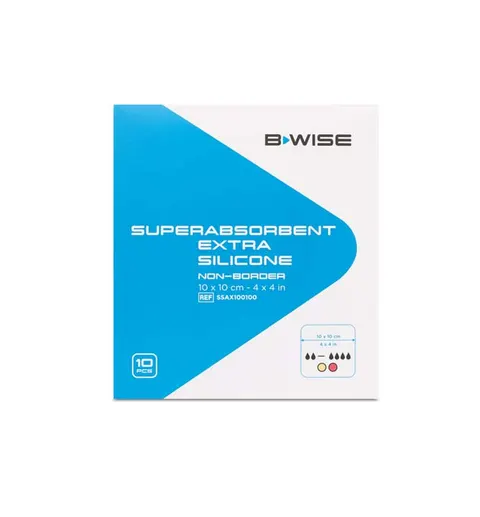 BWISE, Opatrunek extra superchłonny z siliconem / Superabsorbent extra silicone non border, 10 x 10 cm, 10 szt (1)