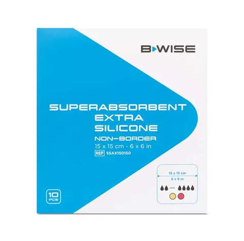 BWISE, Opatrunek extra superchłonny z siliconem / Superabsorbent extra silicone non border, 15 x 15 cm, 10 szt (1)