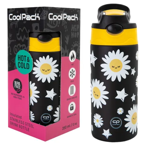 Coolpack Bono Termos Butelka Termiczna Ze Słomką I Uchwytem Daisy Black 350 ml