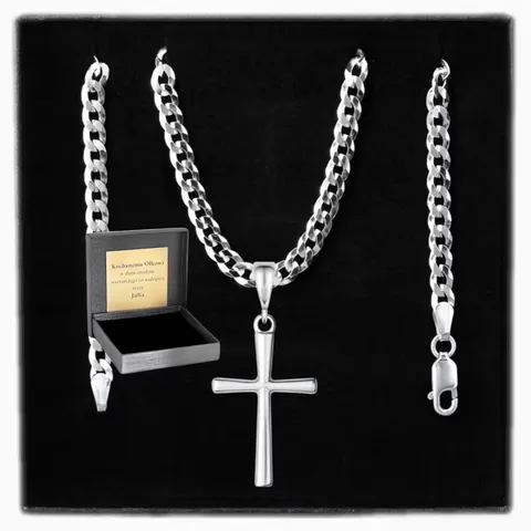 ŁAŃCUSZEK SREBRNY 925 PANCERKA Z KRZYŻYKIEM MĘSKI 3,8 MM. GRAWER GRATIS