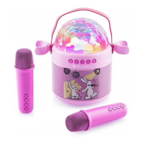 Głośnik karaoke disco dla dzieci GoGEN różowy 2 mikrofony kula dyskotekowa