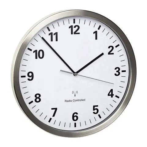 Zegar ścienny sterowany radiowo DCF77 30.5 cm stal nierdzewna cicha praca