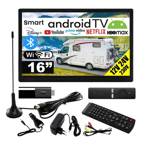 Telewizor smart Android tv 16'' WiFi BT USB HDMI DVBT2 230V 24V 12V