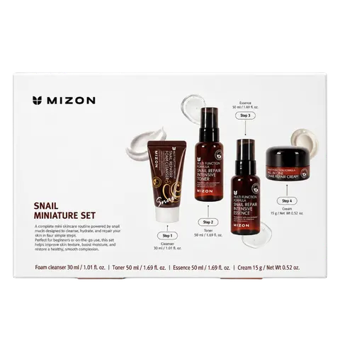 MIZON Zestaw kosmetyków Snail Miniature Set (Foam Cleanser 30 ml, Toner 50 ml, Essence 50 ml, Cream 15 g)