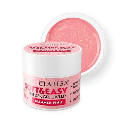 Claresa Żel budujący SOFT&EASY builder gel glimmer pink 45g
