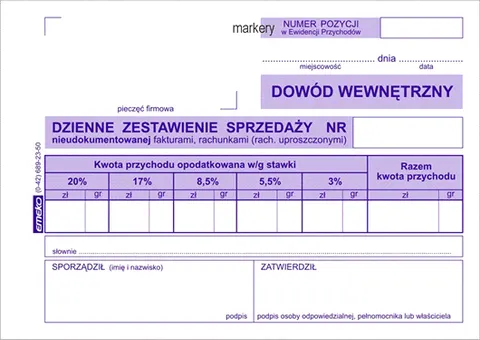 Druk DZSR A6 dzienne zestawienie sprzedaży ryczałt – 50 arkuszy, papier offset