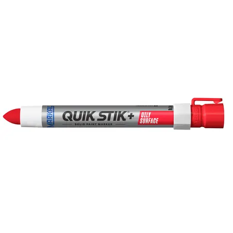 Marker przemysłowy Markal Quik Stick+ czerwony – do powierzchni olejnych i wilgotnych