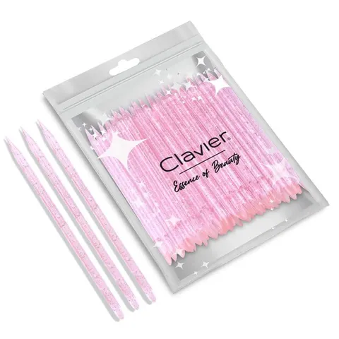 Clavier Patyczki do Manicure Brokat, Różowe 50 szt
