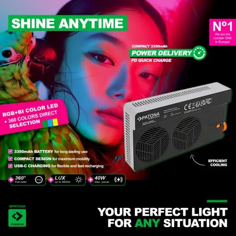 PATONA Premium Lampka LED RGB+Bi-Color SL-PB40R 40W