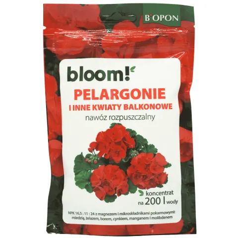 BIOPON Nawóz 200g BLOOM pelargonie i kwiaty balkonowe