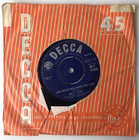 Billy Fury Last Night Was Made For Love SP 45F11458 Good