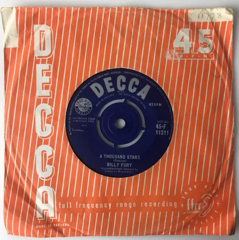 Billy Fury A Thousand Stars SP 45F11311 Fair