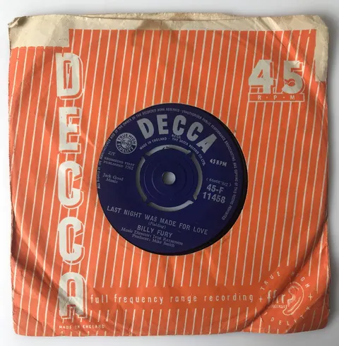 Billy Fury Last Night Was Made For Love SP 45F11458 Good