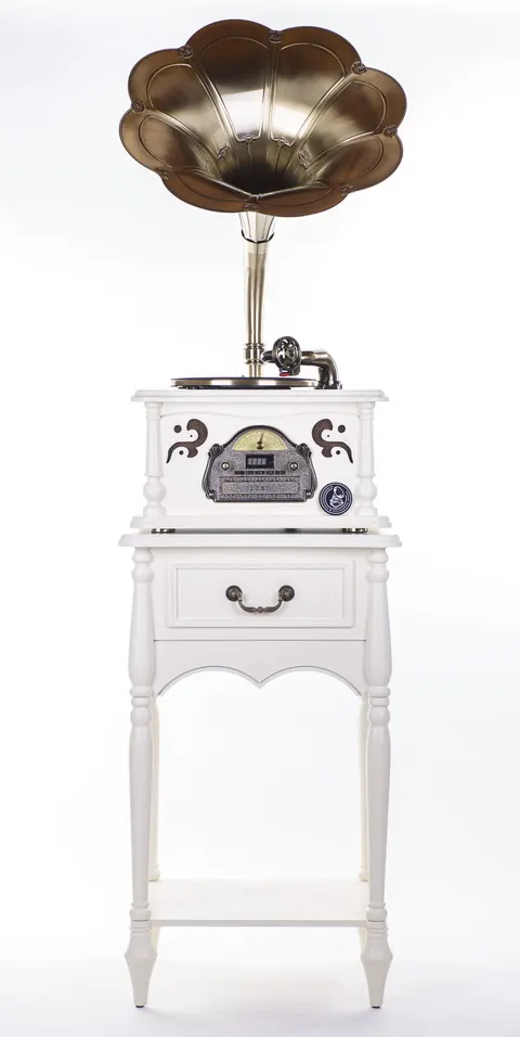 Drewniany biały gramofon RETRO radio CD Bluetooth ze stolikiem