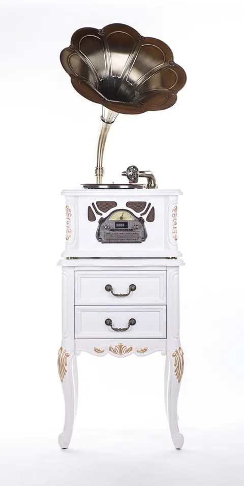 Drewniany gramofon RETRO radio CD Bluetooth ze stolikiem BIAŁY