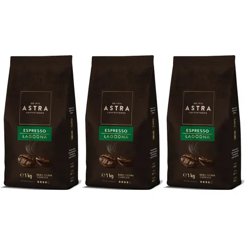 Zestaw 3x Astra Łagodna Espresso 1kg kawa ziarnista
