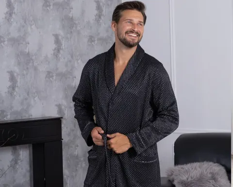 Szlafrok męski Hotberg 588 czarny żakardowy