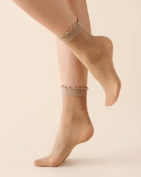GABRIELLA Skarpetki damskie Lovie w serduszka, beige