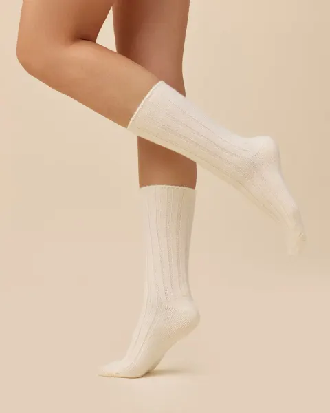 GABRIELLA Skarpetki damskie wełna merino, kremowe