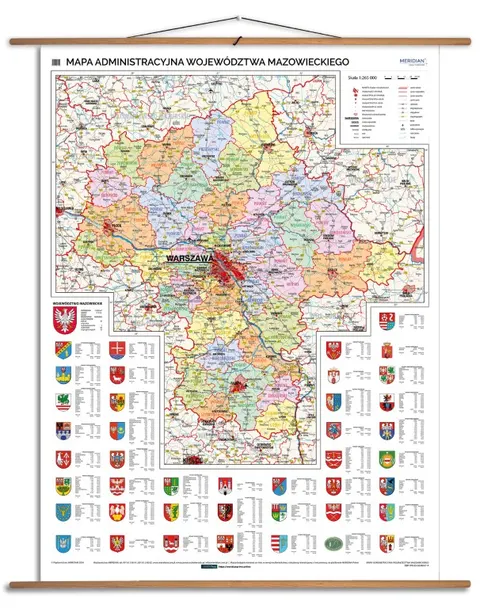 Ścienna mapa administracyjna województwa mazowieckiego z tablicami