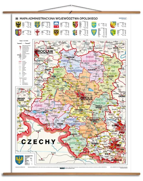 Ścienna mapa administracyjna województwa opolskiego