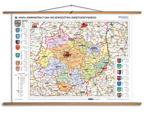 Ścienna mapa administracyjna województwa świętokrzyskiego z tablicami