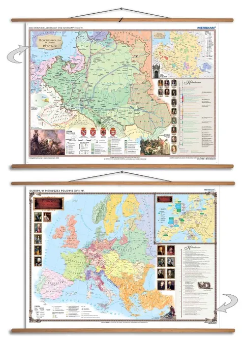 Dwustronna mapa ścienna Rzeczpospolita / Europa w XVIII w. do szkoły