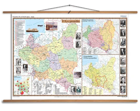 Ścienna mapa Polska w latach 1919–1939 (II Rzeczpospolita)