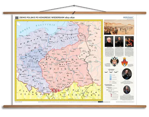 Ścienna mapa Ziemie polskie po kongresie wiedeńskim 1815–1830