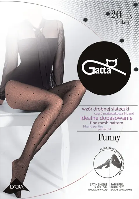 Gatta rajstopy imitujące kabaretki z kropkami Gatta Funny 05 czarne 20 den