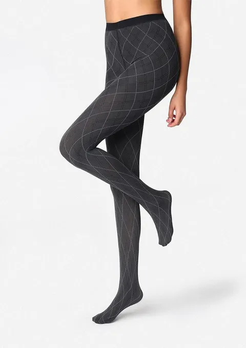 Marilyn Grace R02 rajstopy wzorzyste w romby melanż grey