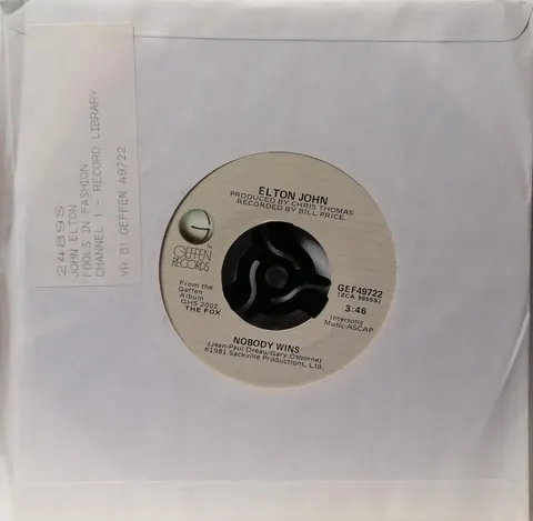 Nobody Wins Elton John SP GEF49722 VG