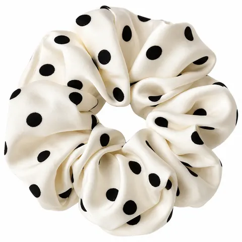 Gumka Scrunchies satynowa w kropki kremowa