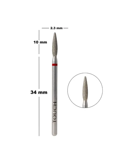 TOUCH Frez diamentowy zaokrąglony płomyk czerwony 2,3 mm