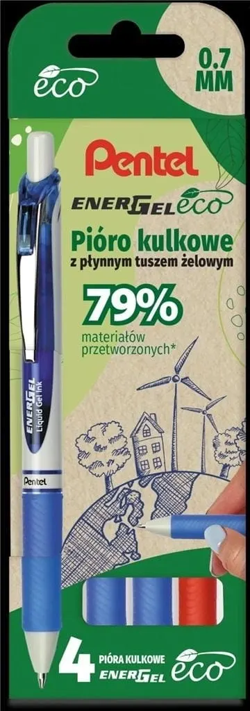 Zestaw długopisów Energel BL77-E 0,7mm 4szt niebieskie + czerwony Pentel
