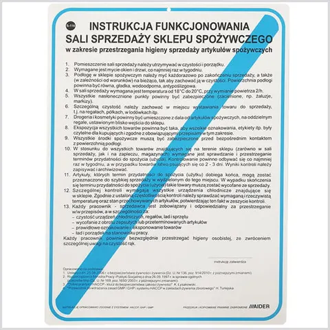 Instrukcja BHP funkcjonowania sali sprzedaży sklepu