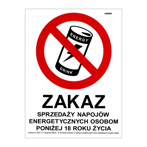 Tabliczka Zakaz sprzedaży napojów energetycznych