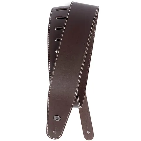 D'Addario Deluxe Leather Guitar Strap Brown with Contrast Stitch