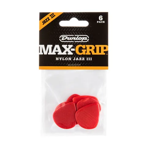 6-Pack Kostek Dunlop Nylon Max Grip Jazz III 1.38 mm Czerwona