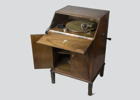 Gramofon szafkowy Apollo - słupek orzech Art Deco