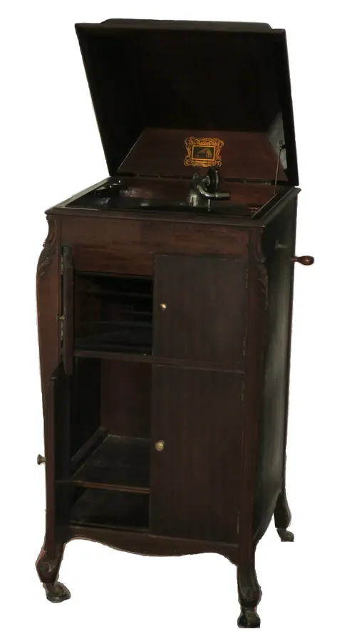 Gramofon szafkowy HMV model 12 mahoń ok 1920 roku
