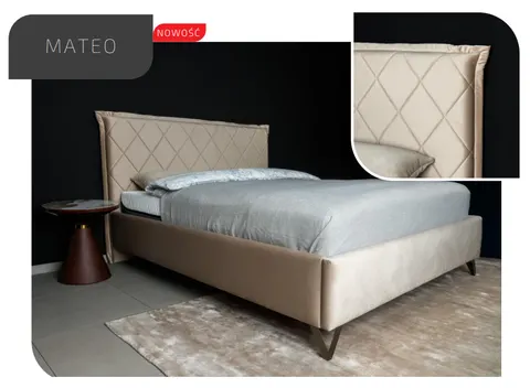 MATEO łóżko tapicerowane light (z pojemnikiem lub bez pojemnika) - Bed Design