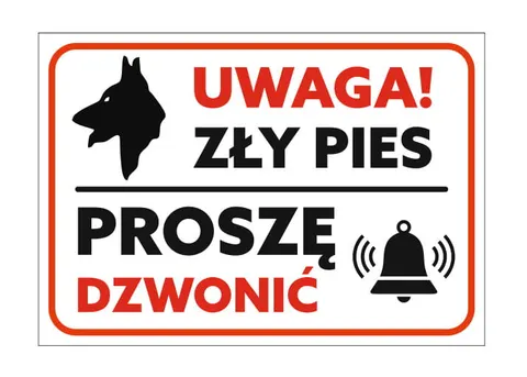 UWAGA ZŁY PIES, PROSZĘ DZWONIĆ - tabliczka 20x14 cm