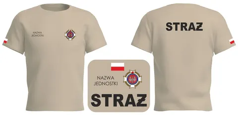 OSP STRAŻ + NAZWA JEDNOSTKI - beżowa koszulka męska